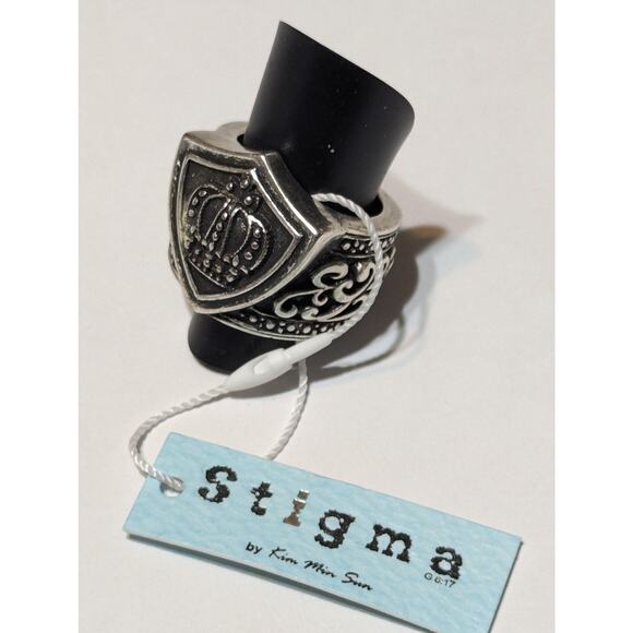 Stigma Mens Size 9 Shield Crown Ring Gothic Silver-tone by Kim Min Sun - Picture 2 of 10